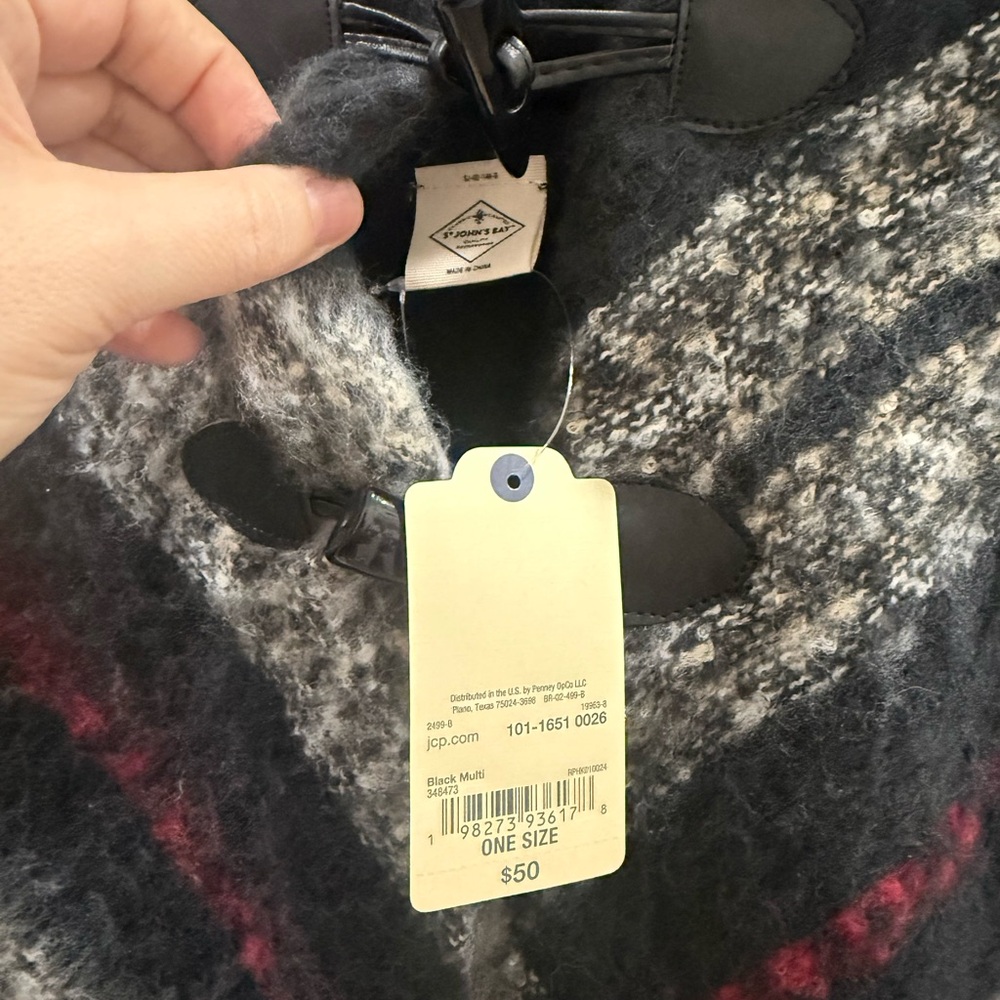 NWT St. John's Bay Black and Gray Poncho - Picture 2 of 4